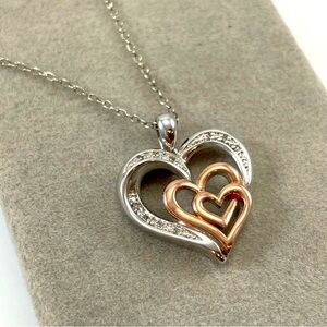 BR Sun Silver Gold Tone Heart Pendant Necklace Elegant Fashion Jewelry Classic